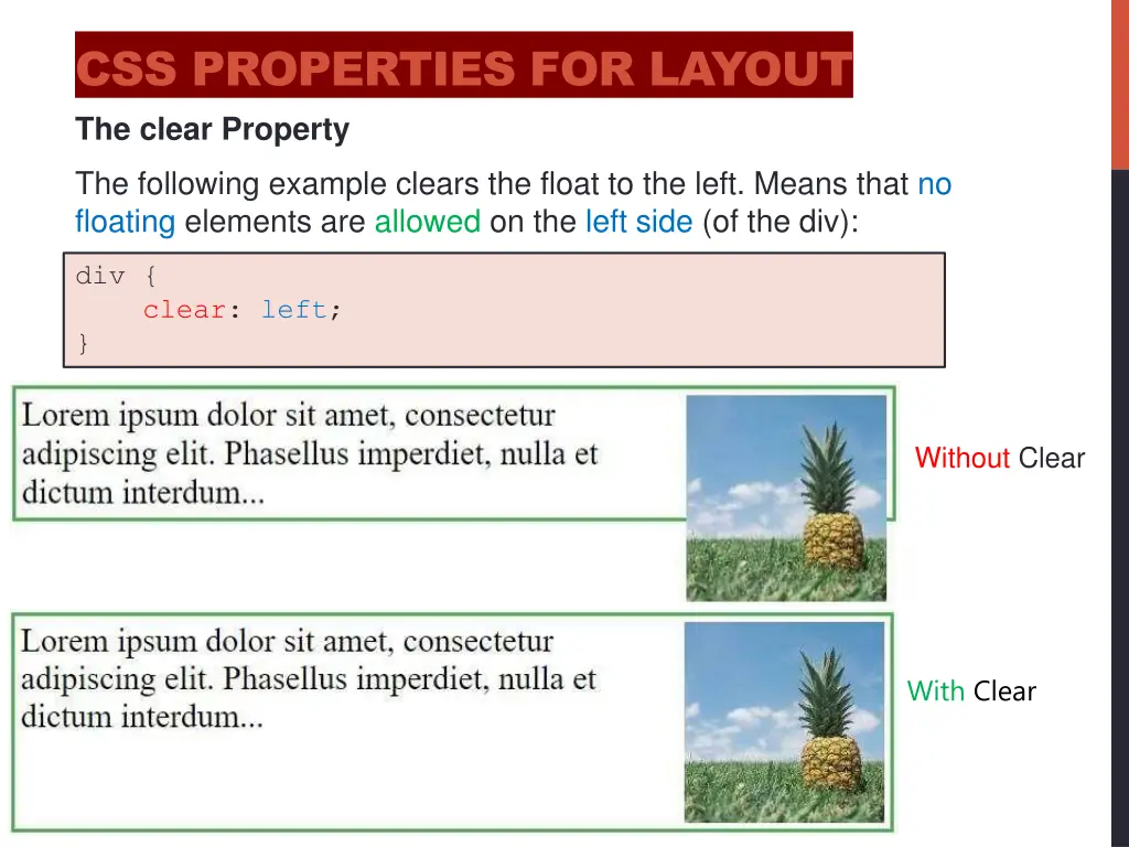 css properties for layout the clear property