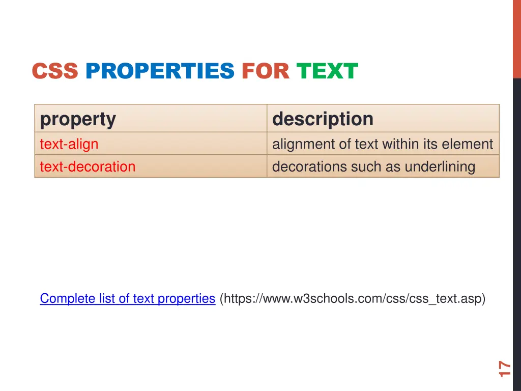 css properties for text