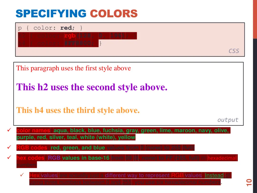 specifying colors