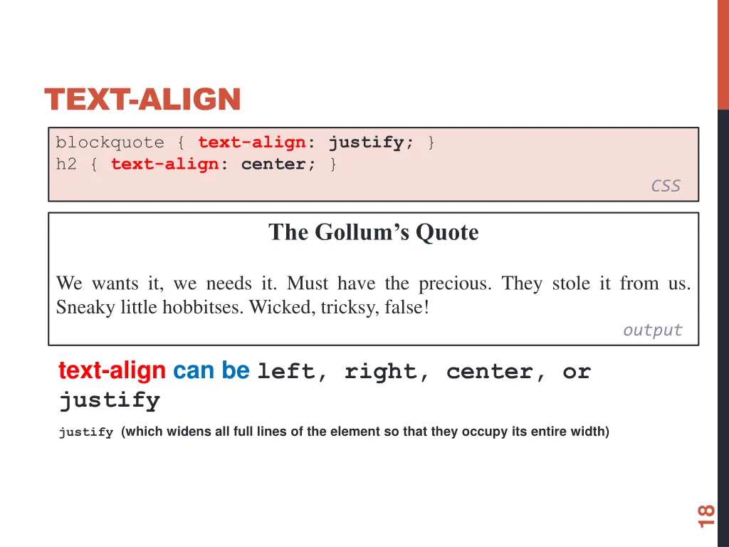 text align