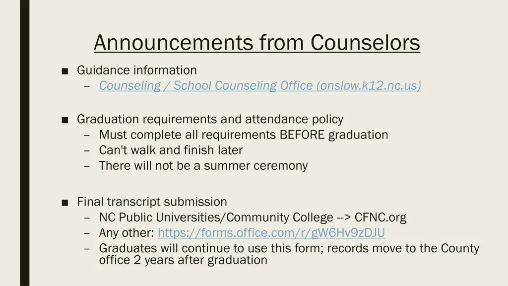 announcements from counselors