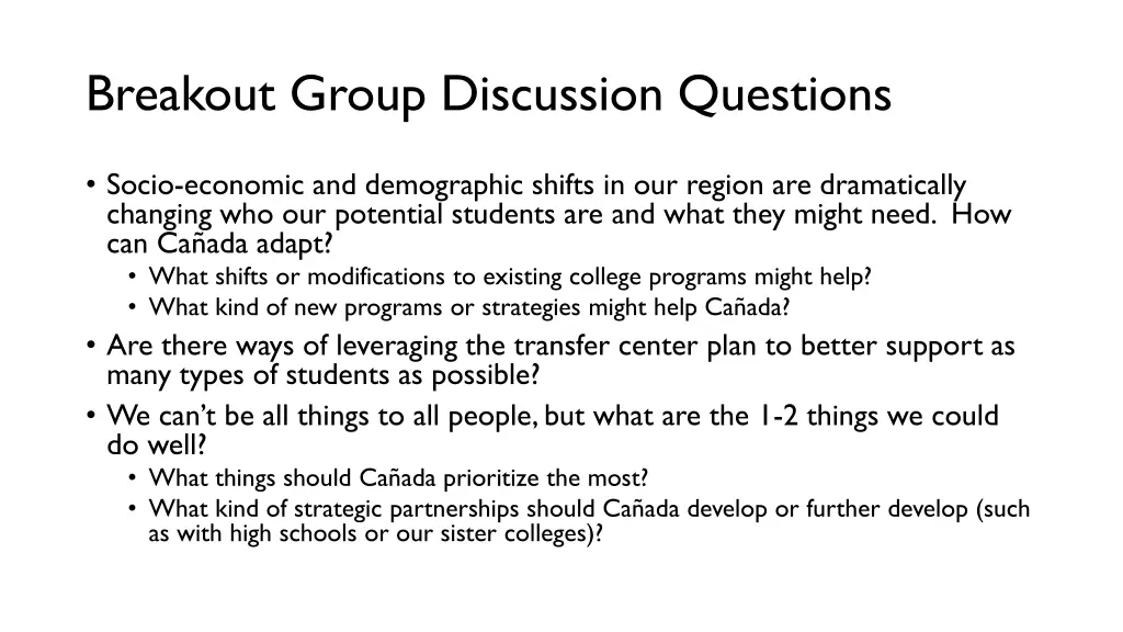 breakout group discussion questions