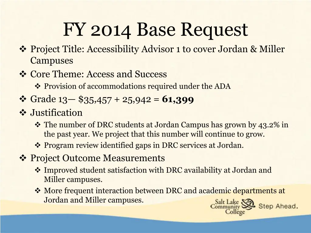 fy 2014 base request project title accessibility