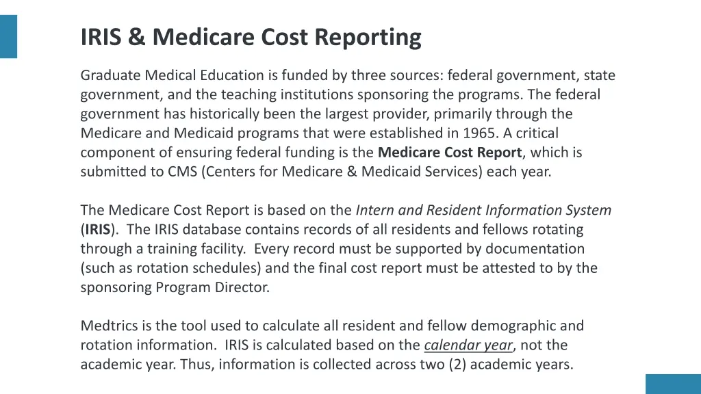 iris medicare cost reporting