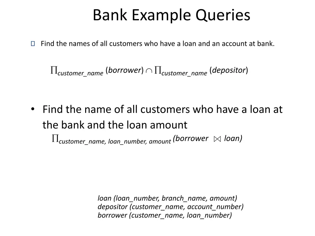 bank example queries