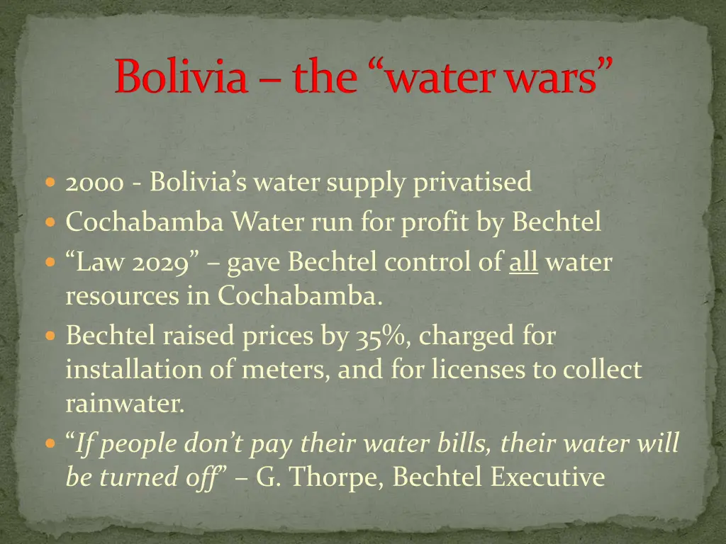 bolivia the water wars