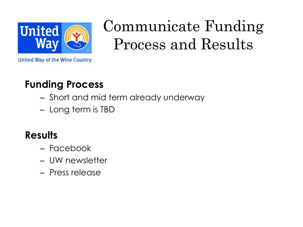 communicate funding process and results