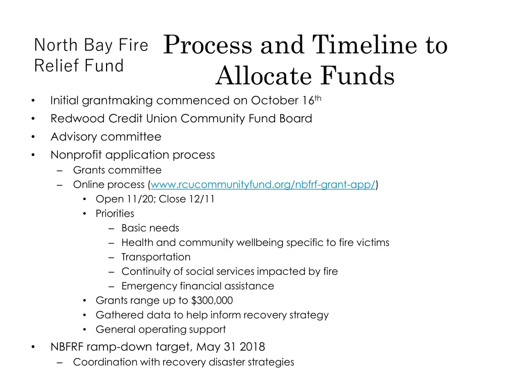 process and timeline to allocate funds initial