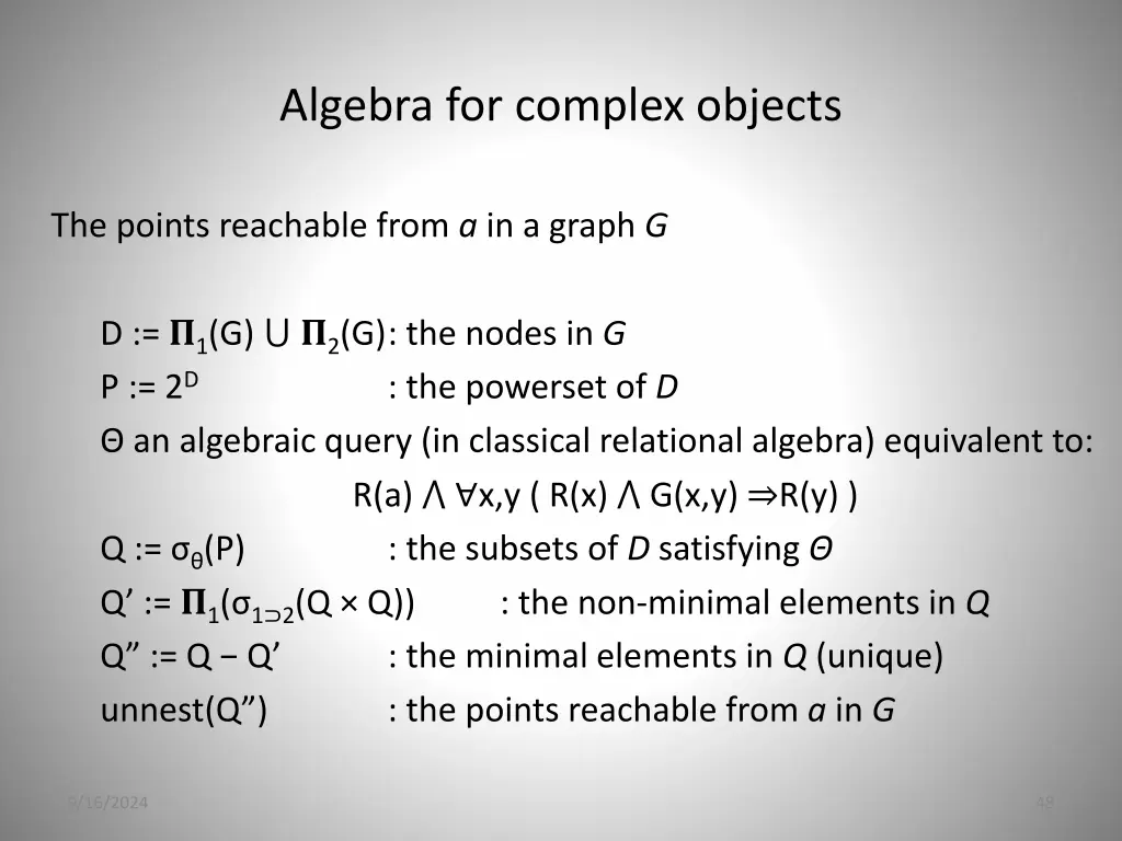 algebra for complex objects 1