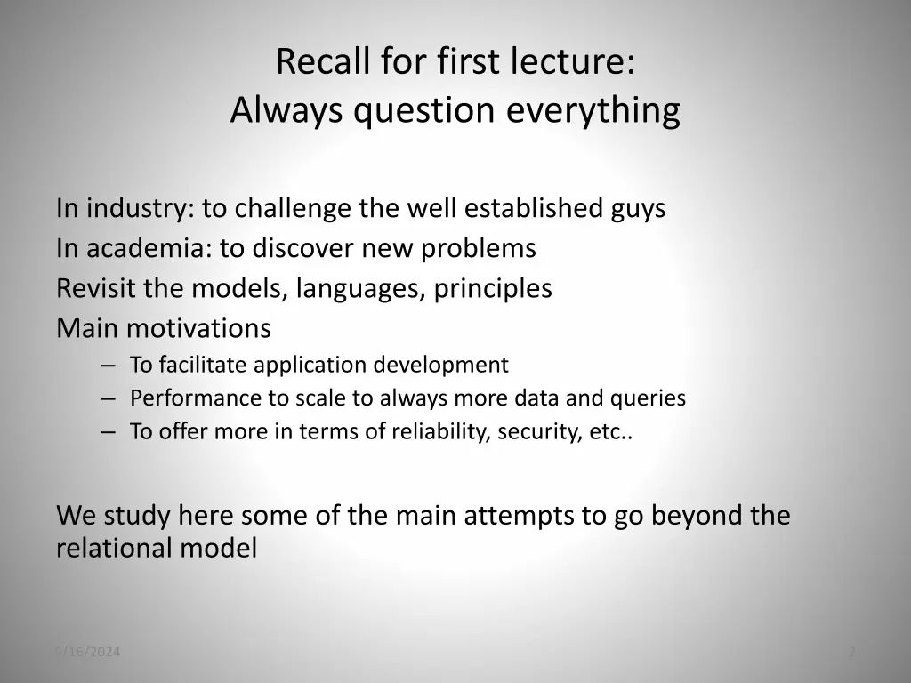 recall for first lecture always question