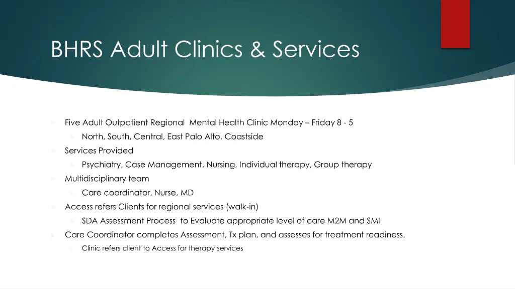 bhrs adult clinics services