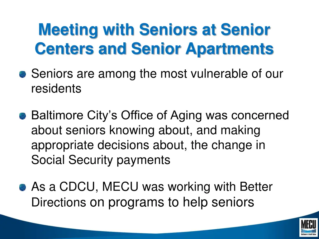 meeting with seniors at senior centers and senior 1