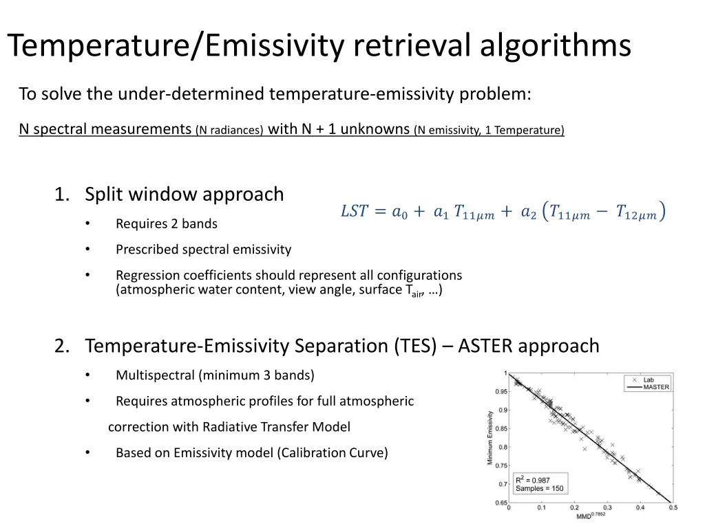 temperature emissivity retrieval algorithms