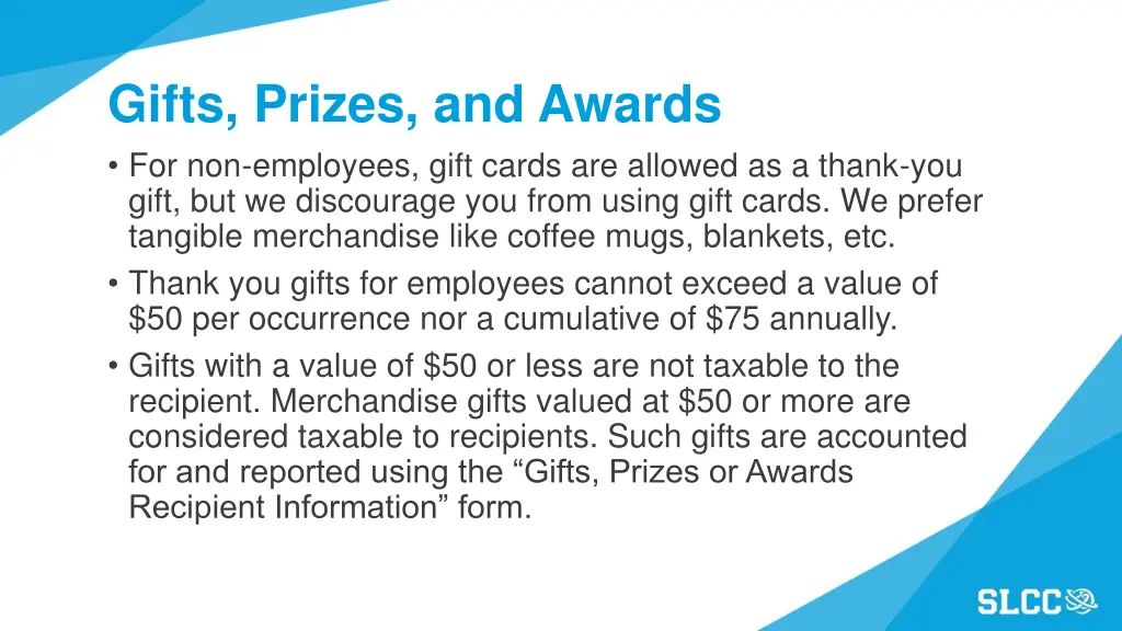 gifts prizes and awards for non employees gift