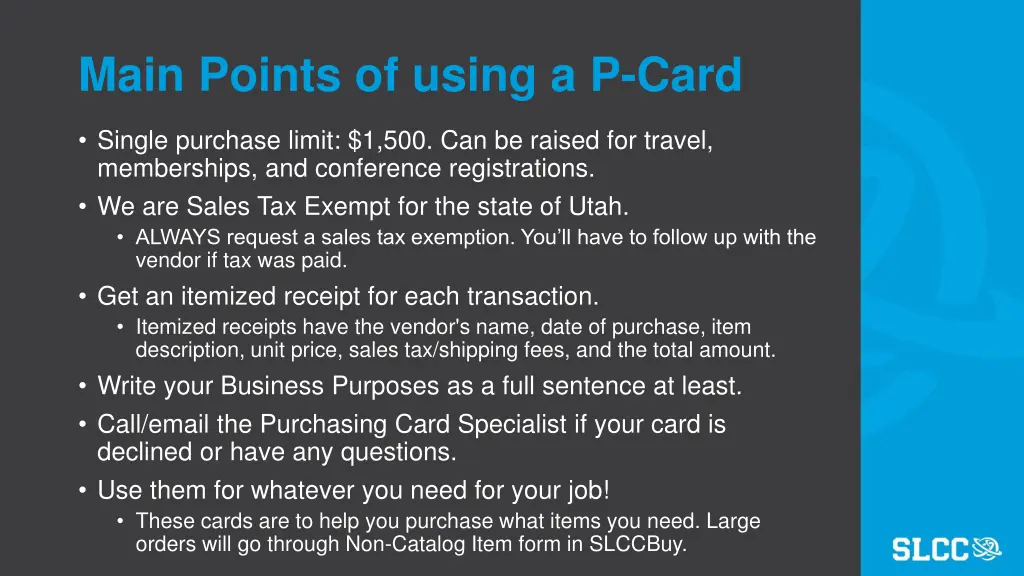 main points of using a p card