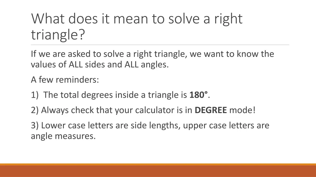 what does it mean to solve a right triangle