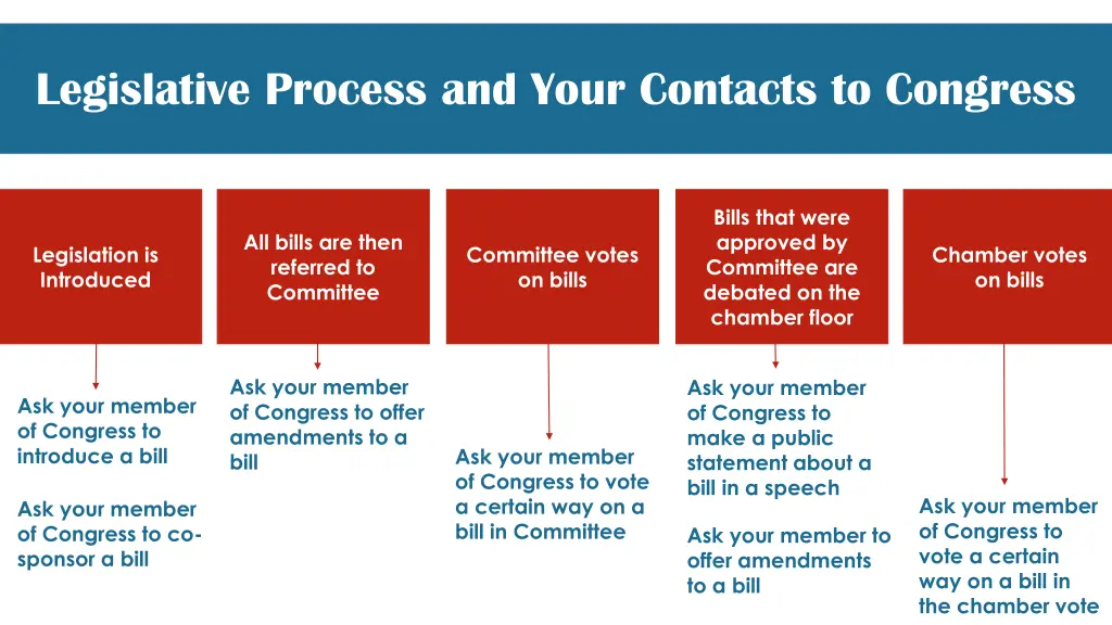 legislative process and your contacts to congress