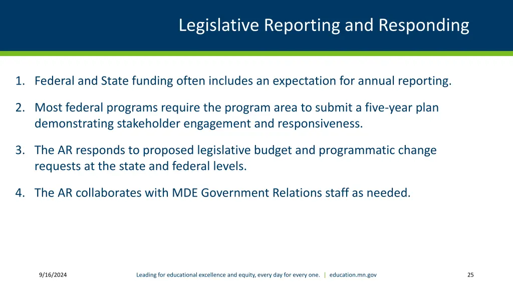 legislative reporting and responding