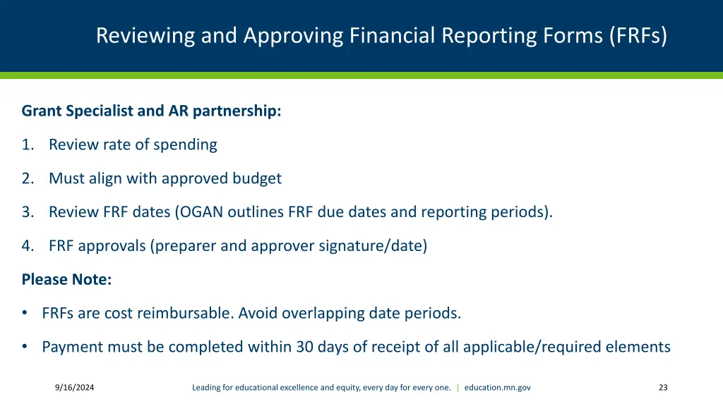 reviewing and approving financial reporting forms