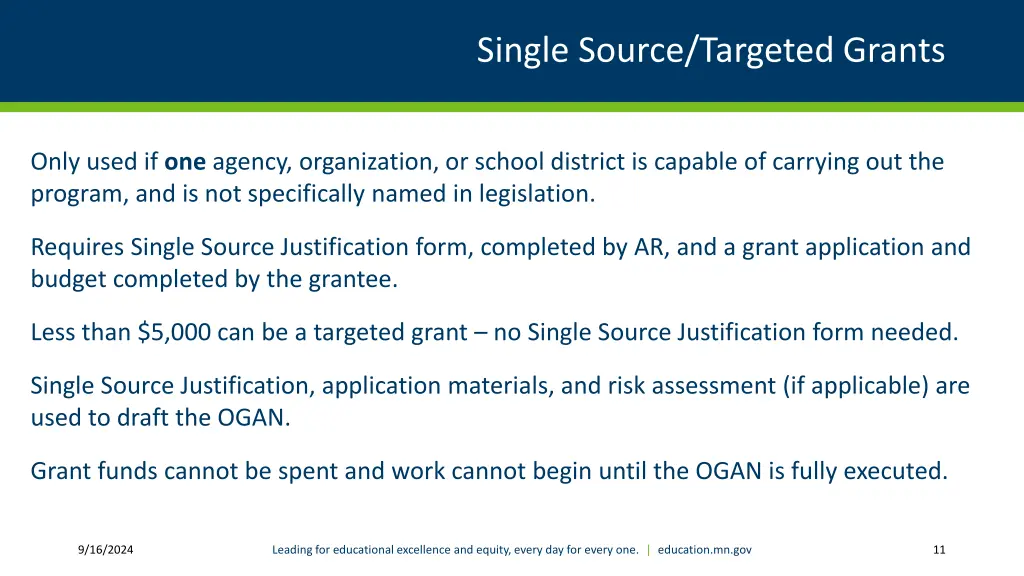 single source targeted grants