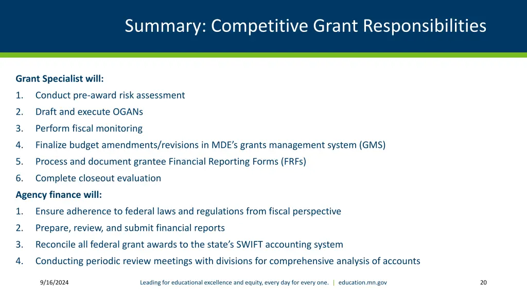 summary competitive grant responsibilities 1