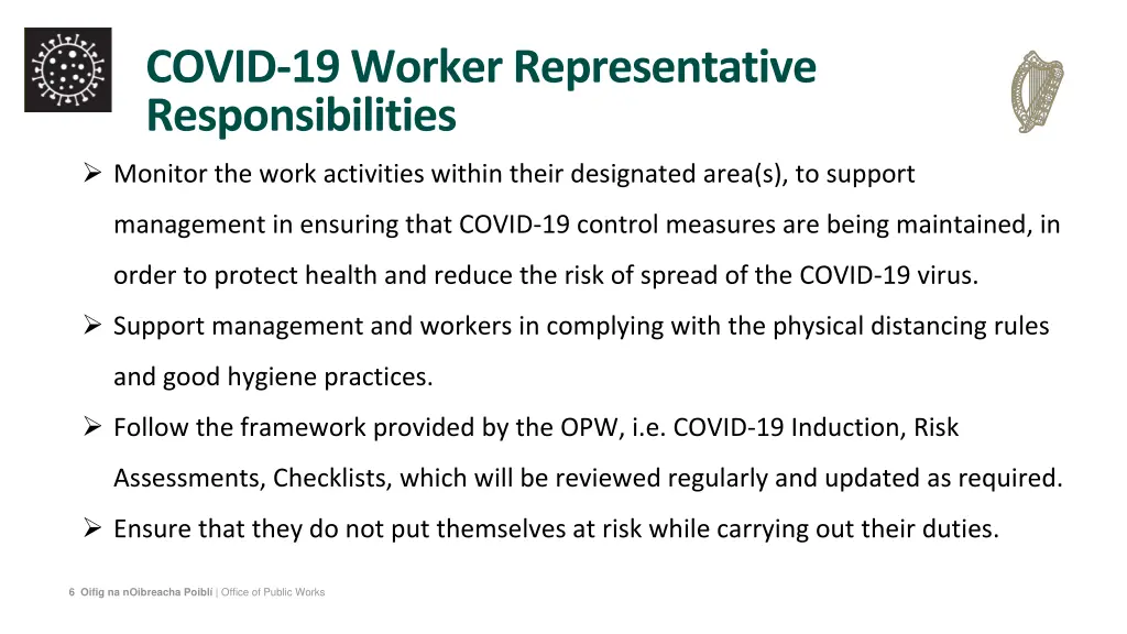 covid 19 worker representative responsibilities