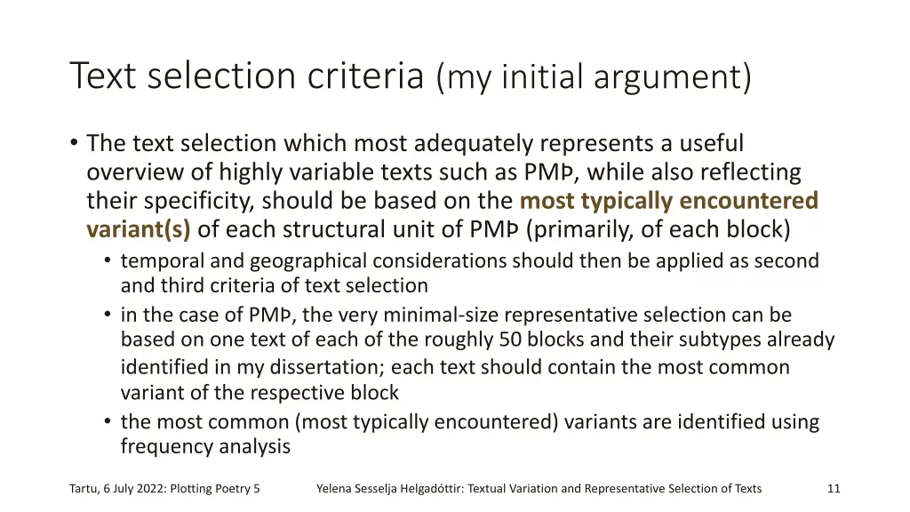 text selection criteria my initial argument