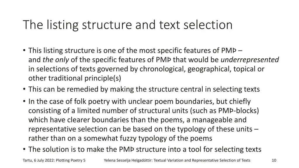 the listing structure and text selection