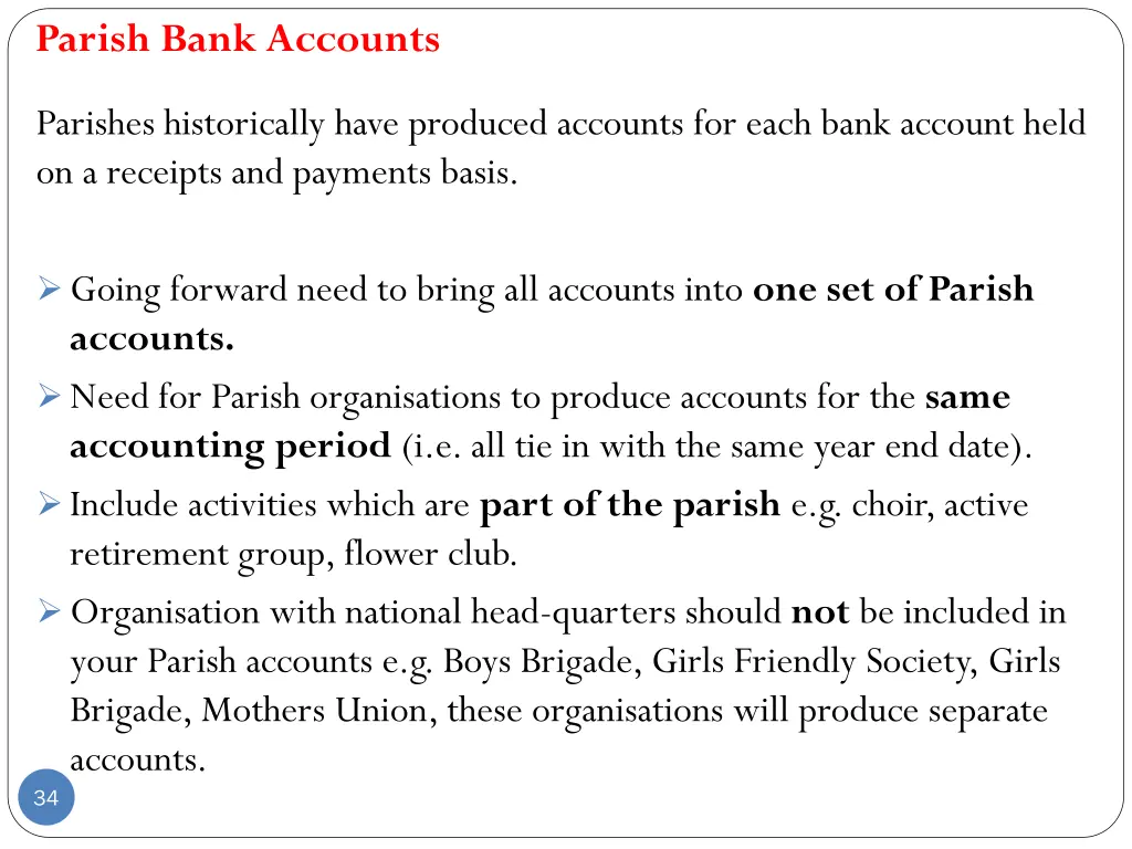 parish bank accounts