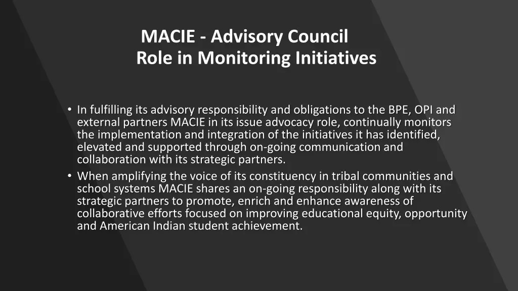 macie advisory council role in monitoring