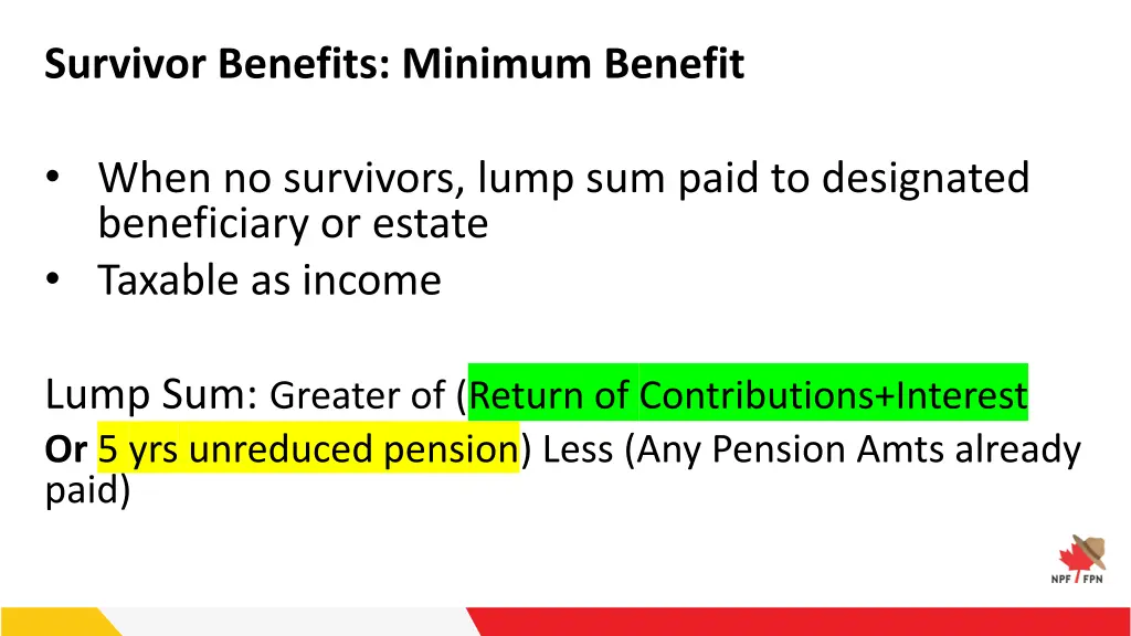 survivor benefits minimum benefit