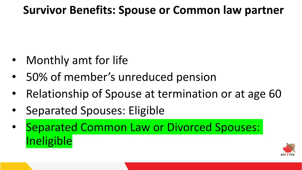 survivor benefits spouse or common law partner