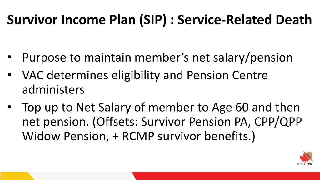 survivor income plan sip service related death