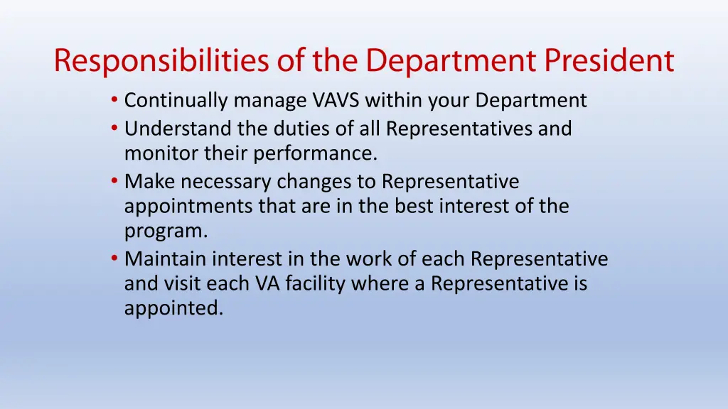 continually manage vavs within your department