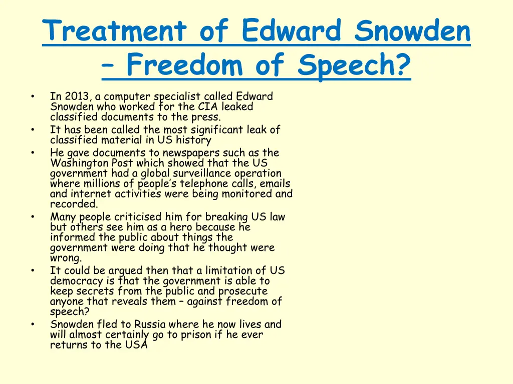 treatment of edward snowden freedom of speech