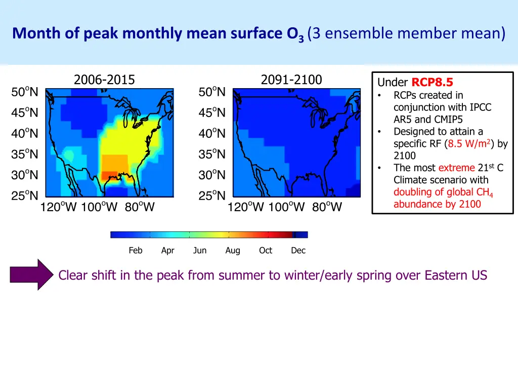 month of peak monthly mean surface o 3 3 ensemble 2