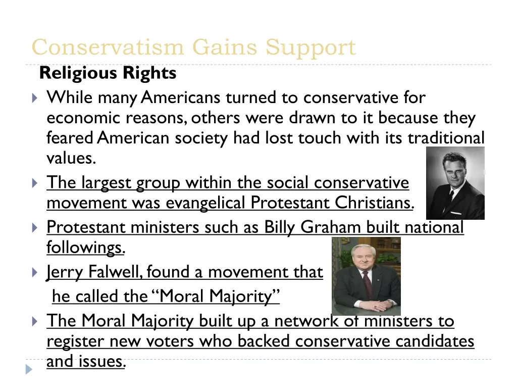 conservatism gains support religious rights while