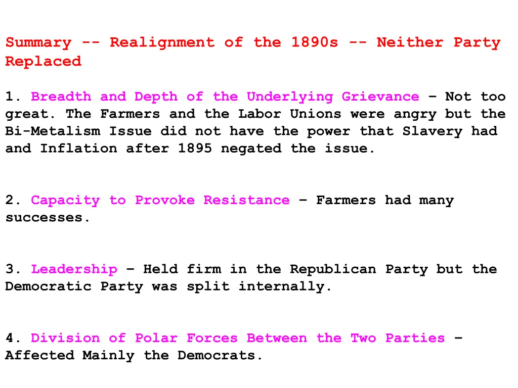 summary realignment of the 1890s neither party