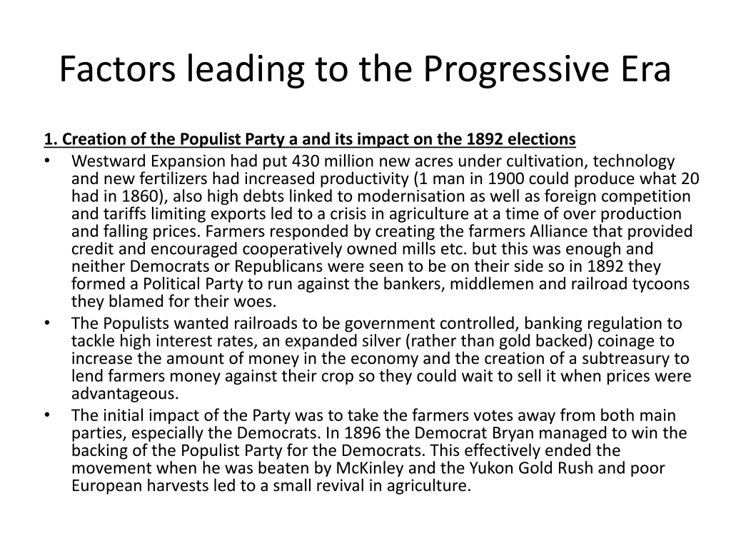 factors leading to the progressive era