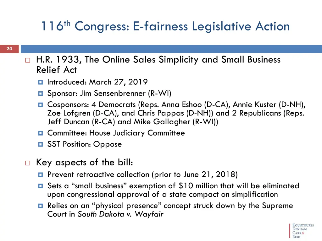 116 th congress e fairness legislative action 3