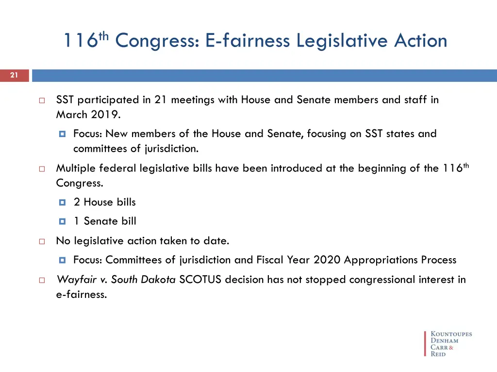 116 th congress e fairness legislative action