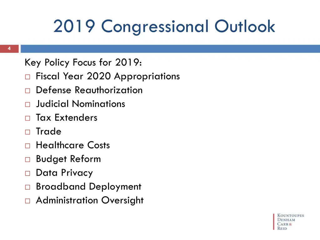 2019 congressional outlook