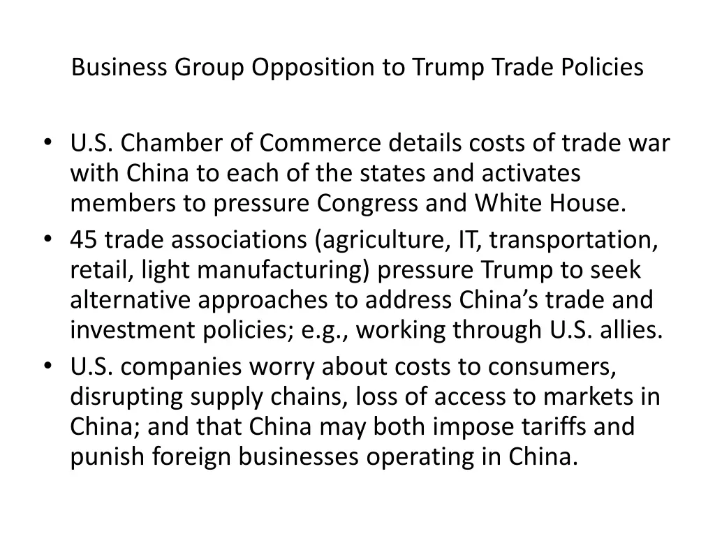 business group opposition to trump trade policies