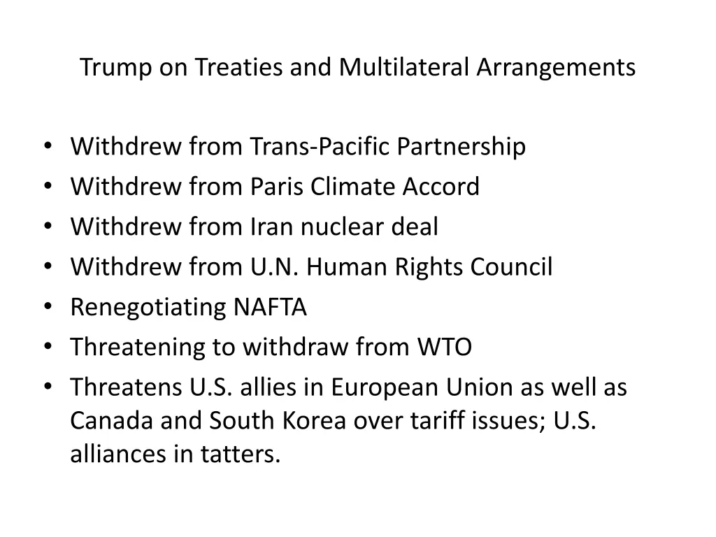 trump on treaties and multilateral arrangements