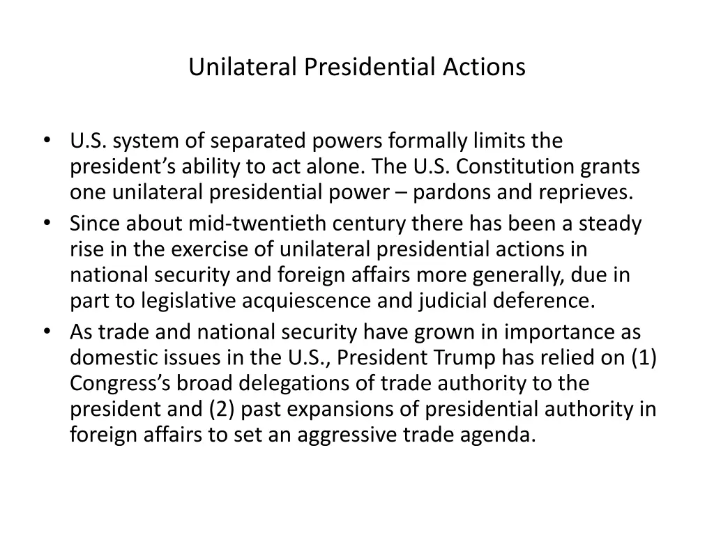 unilateral presidential actions