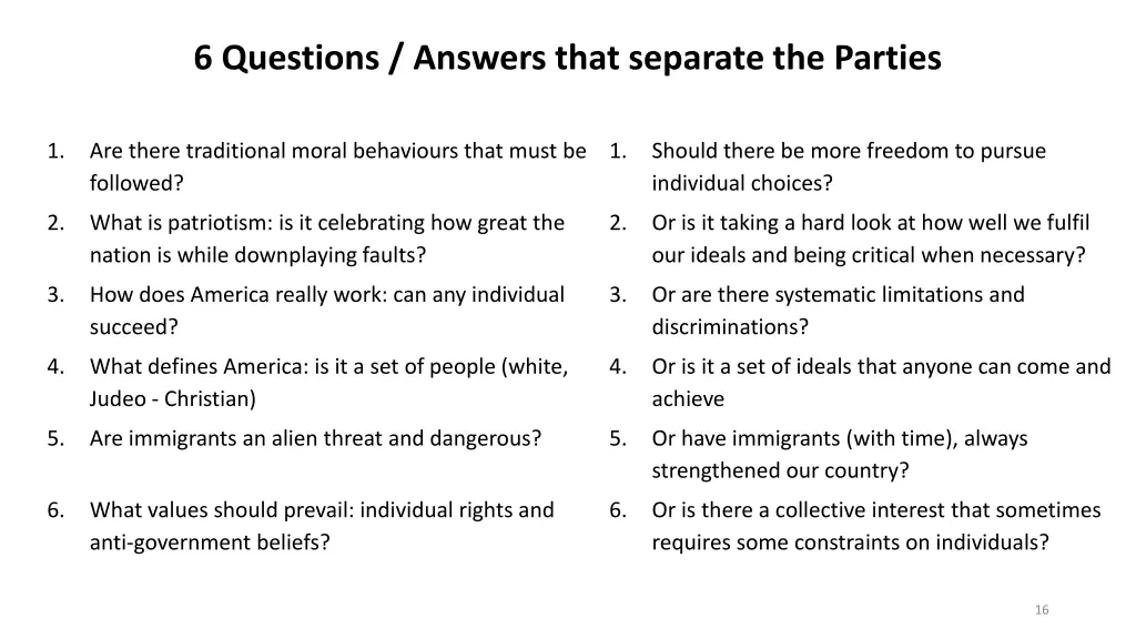 6 questions answers that separate the parties