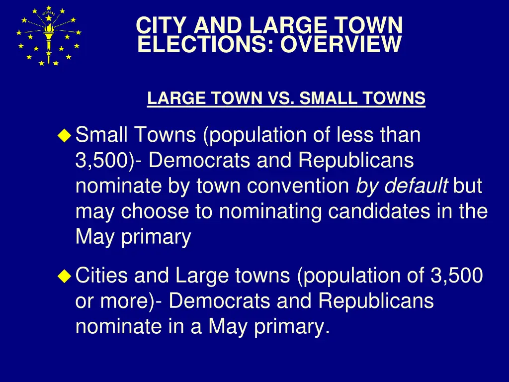 city and large town elections overview