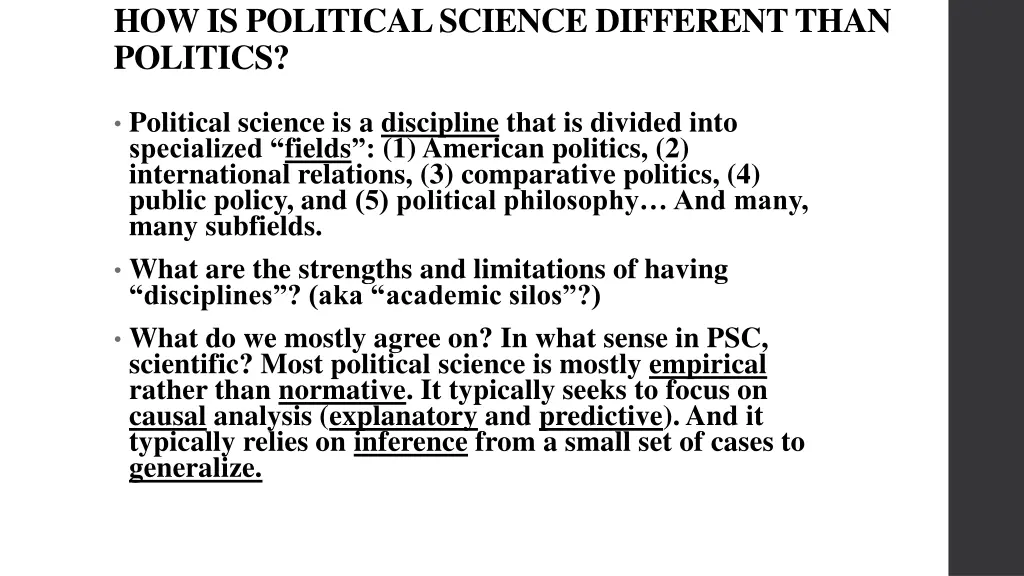 how is political science different than politics