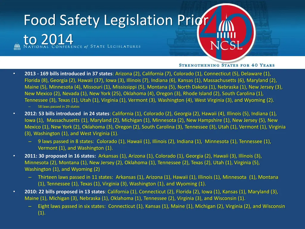 food safety legislation prior to 2014