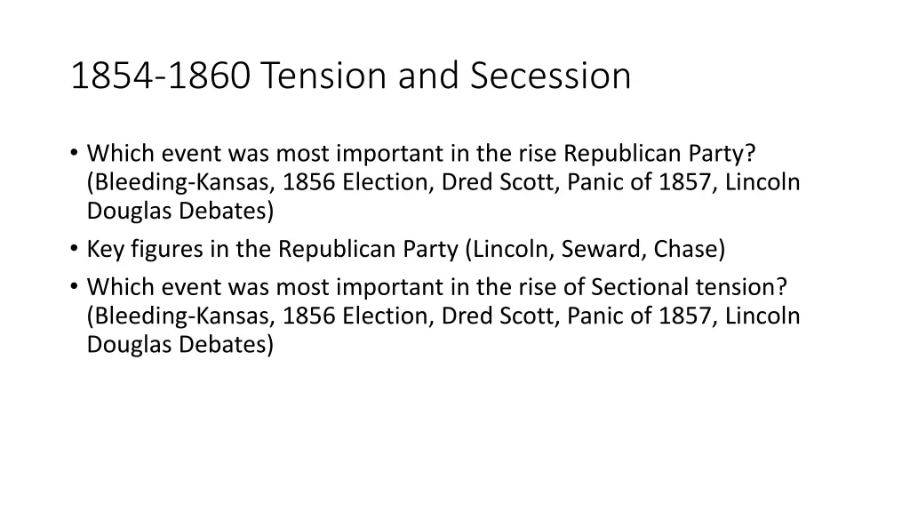 1854 1860 tension and secession